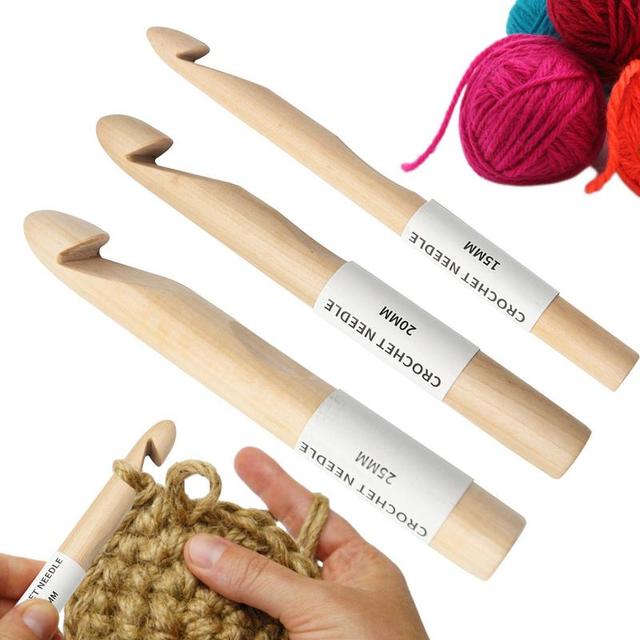 3Pcs DIY Wooden Crochet Hook Set Knitting Needles Handle Home Yarn  Embroidery 15/20/25mm Wooden Crochet - AliExpress